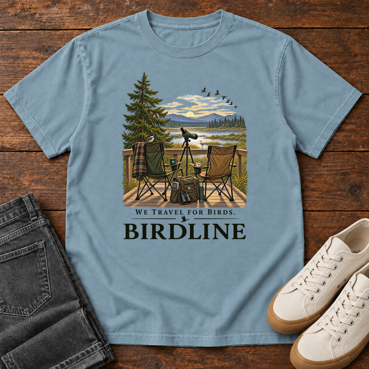 We Travel for Birds T-Shirt in Ice Blue