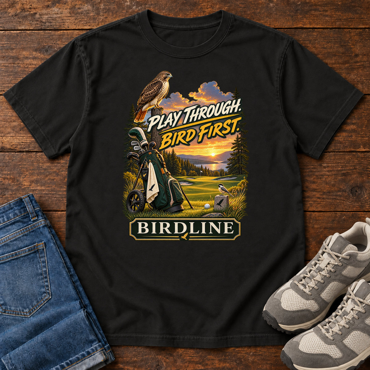 Play Through Bird First Golf T-Shirt in Black