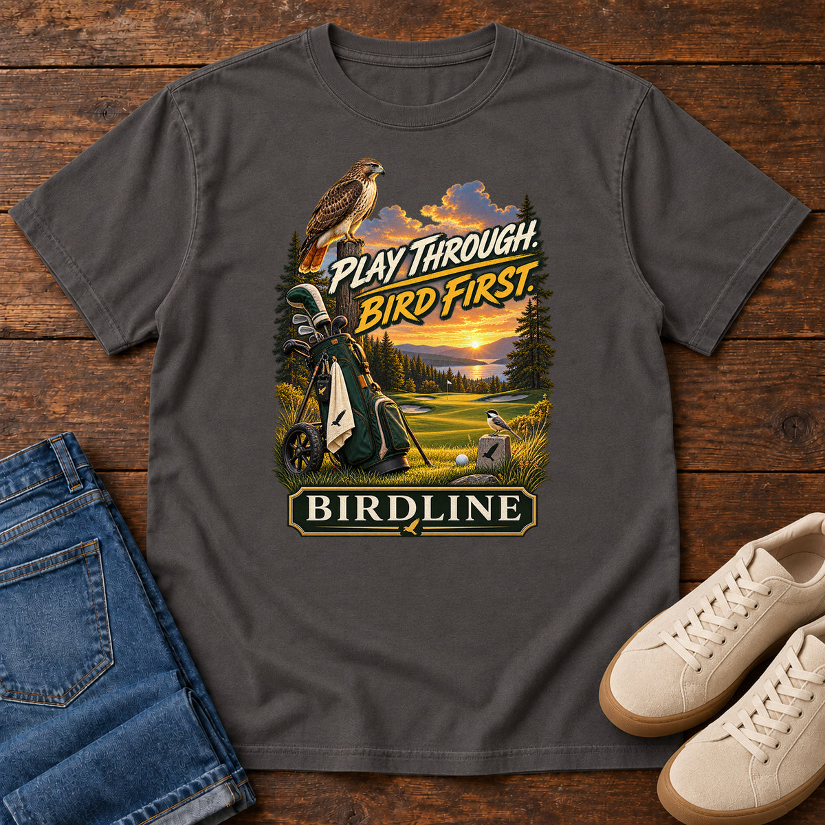 Play Through Bird First Golf T-Shirt in Graphite