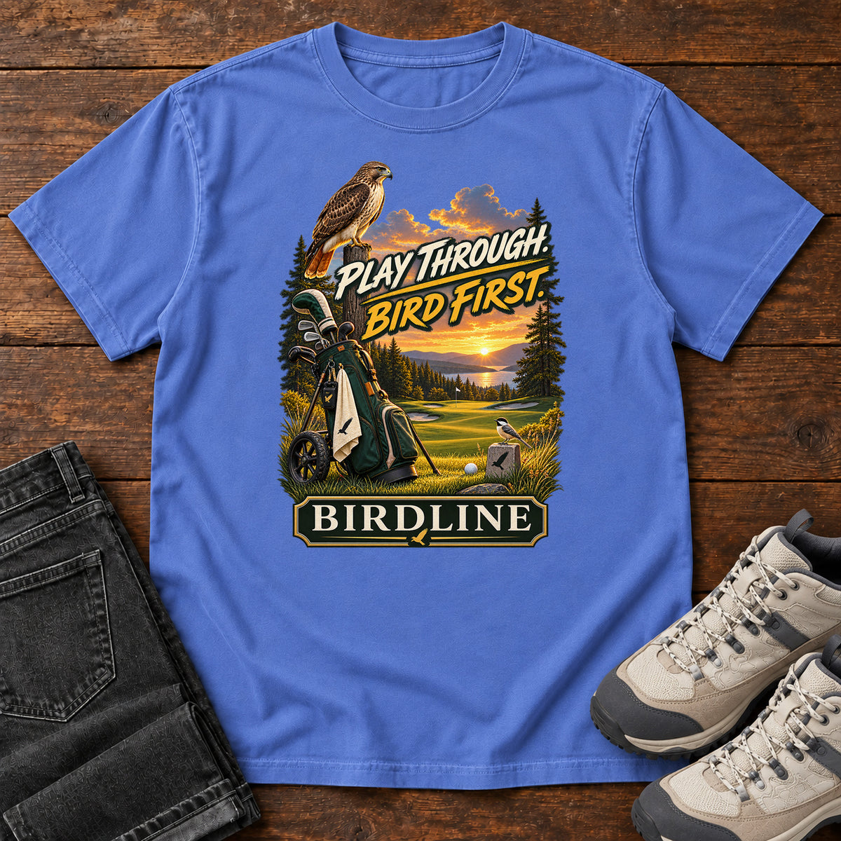 Play Through Bird First Golf T-Shirt in Mystic Blue