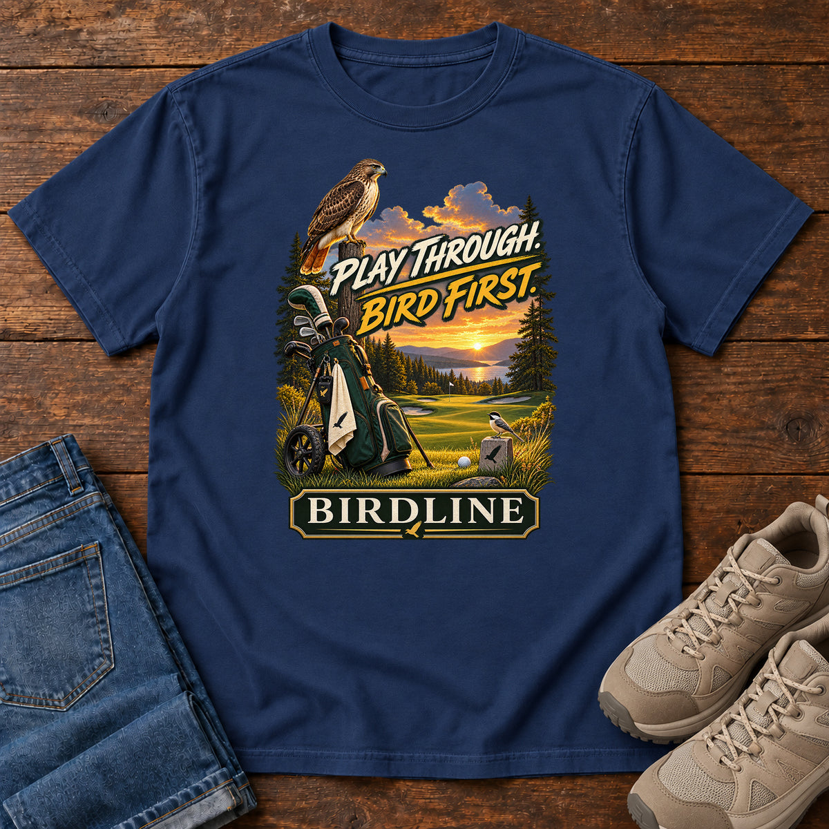 Play Through Bird First Golf T-Shirt in True Navy