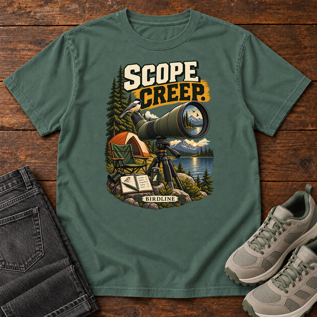 Scope Creep Spotting Scope T-Shirt in Blue Spruce