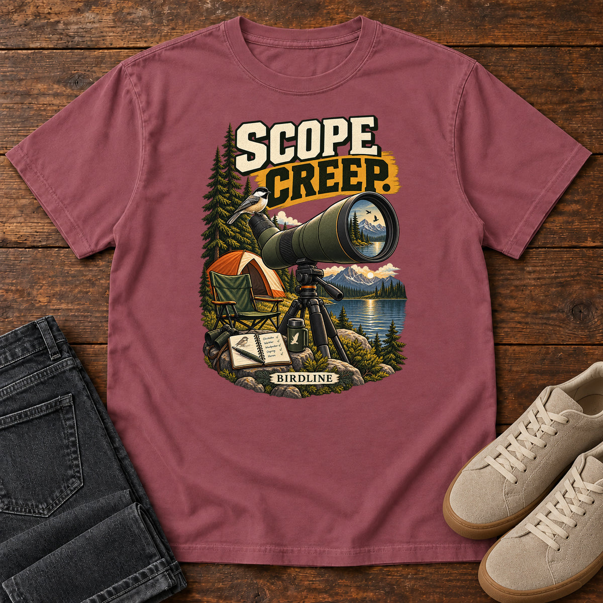 Scope Creep Spotting Scope T-Shirt in Brick