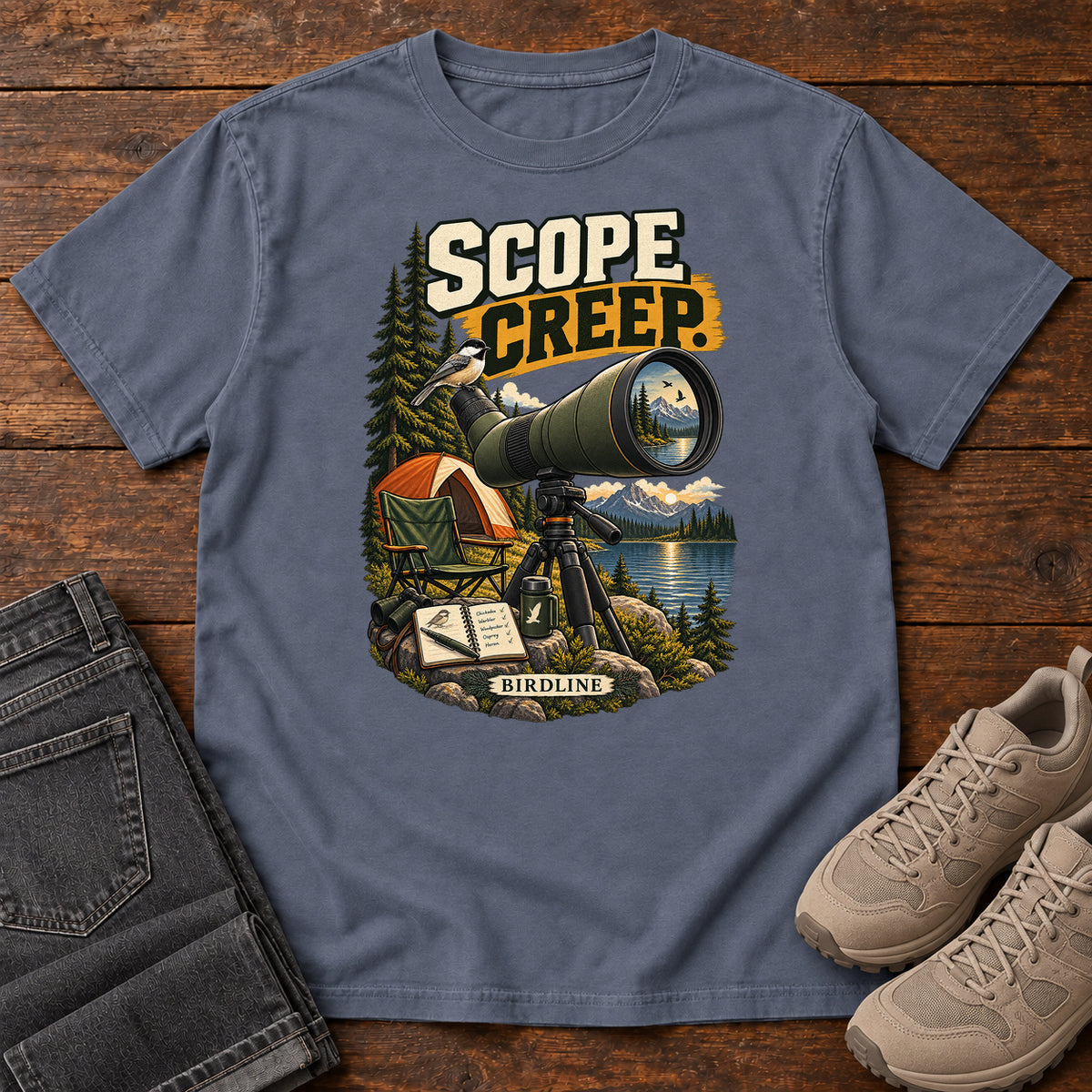 Scope Creep Spotting Scope T-Shirt in Denim