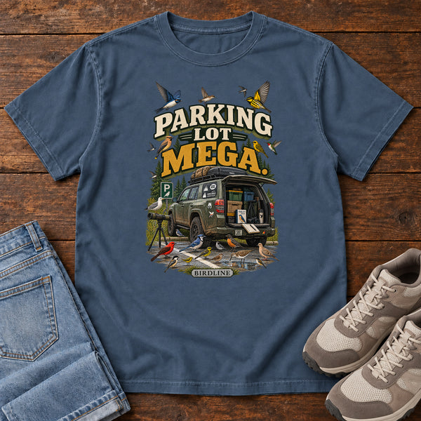 Parking Lot Mega Birding Vehicle T-Shirt in Midnight, front view