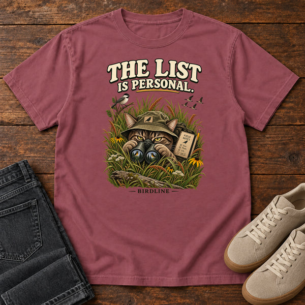 The List Is Personal Cat T-Shirt in Brick, front view