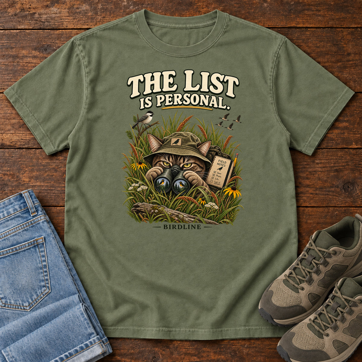 The List Is Personal Cat T-Shirt in Moss