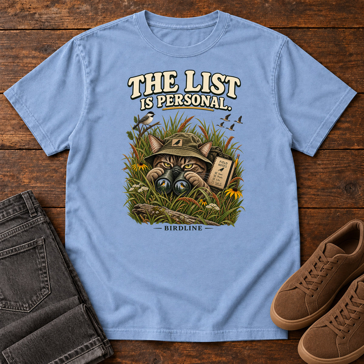 The List Is Personal Cat T-Shirt in Washed Denim