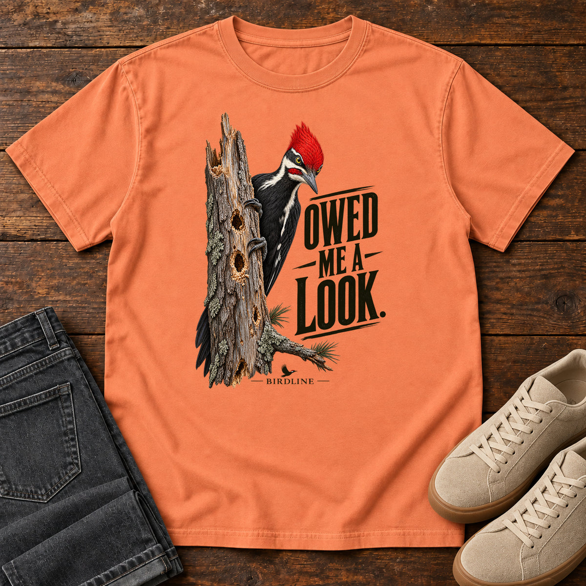 Owed Me a Look Pileated Woodpecker T-Shirt in Terracotta