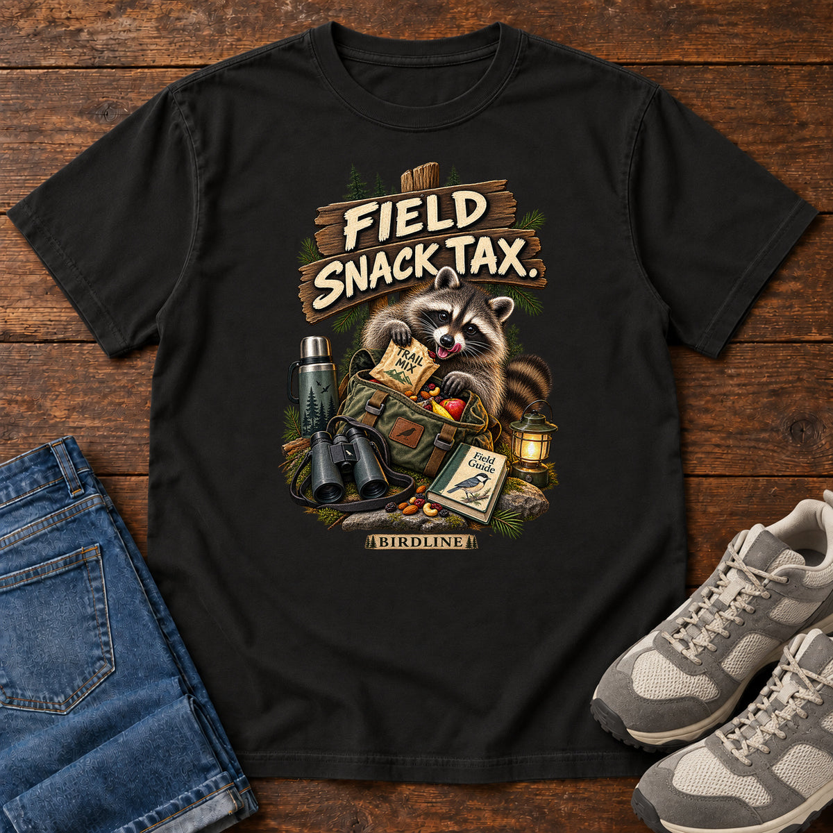 Field Snack Tax Raccoon T-Shirt in Black