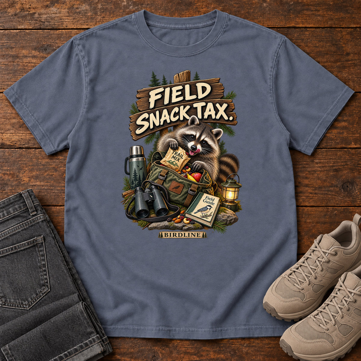 Field Snack Tax Raccoon T-Shirt in Denim