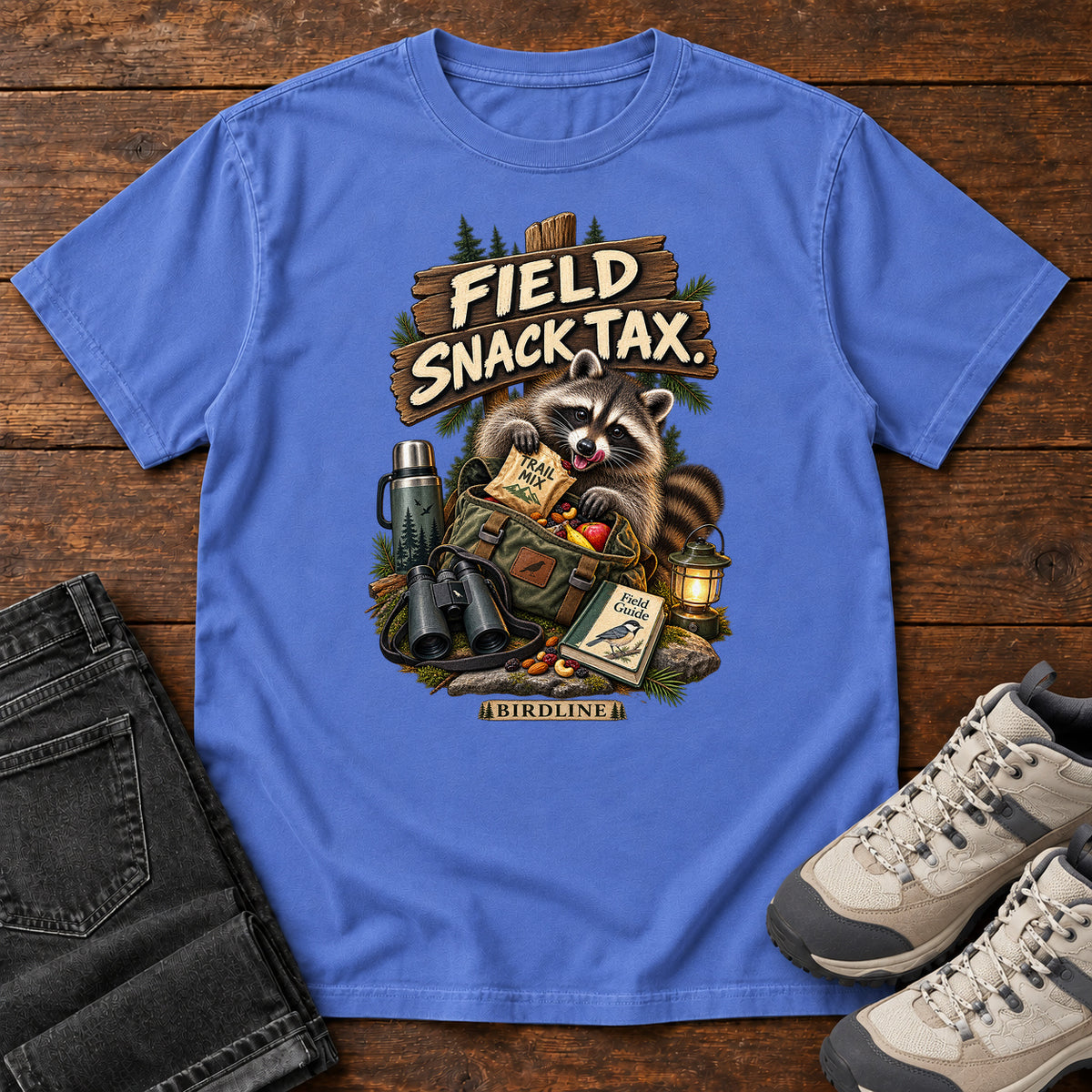 Field Snack Tax Raccoon T-Shirt in Mystic Blue