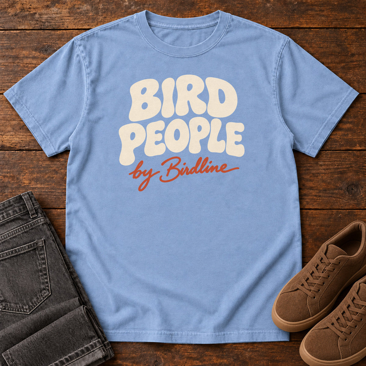Bird People T-Shirt in Washed Denim
