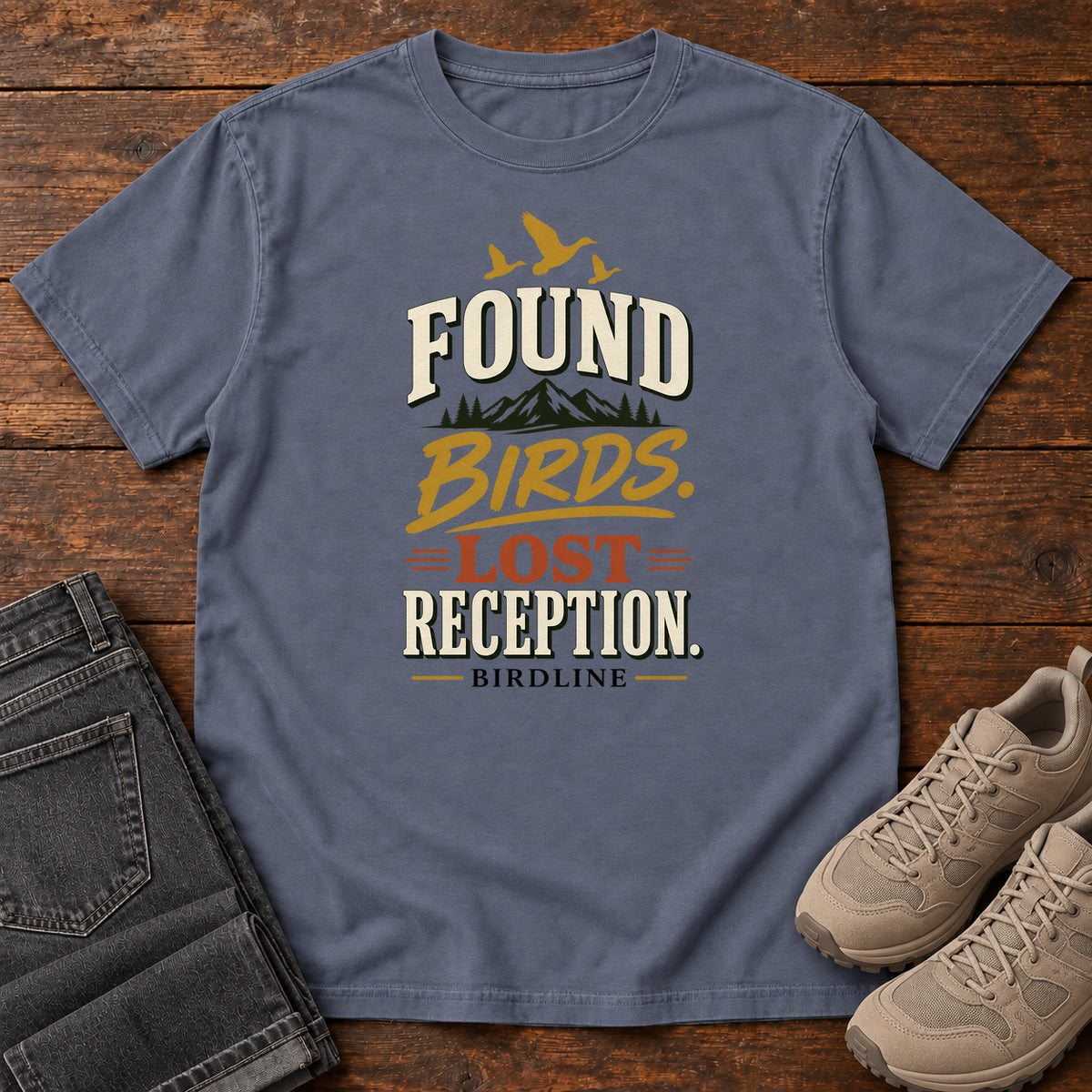 Found Birds Lost Reception T-Shirt in Denim