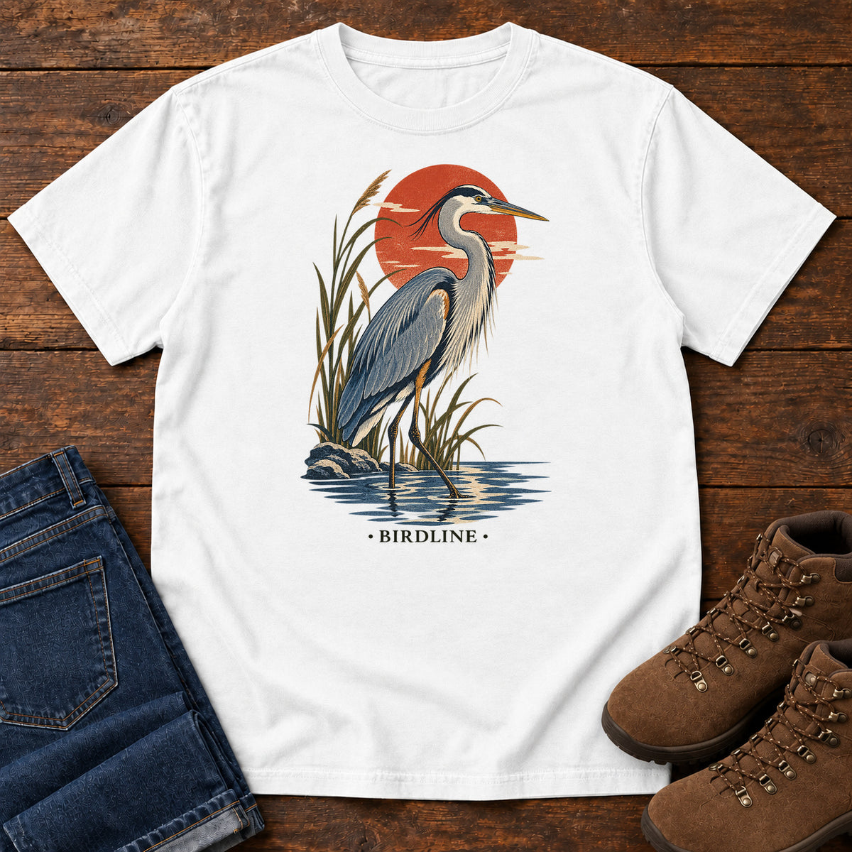 Great Blue Heron Sunset T-Shirt in White