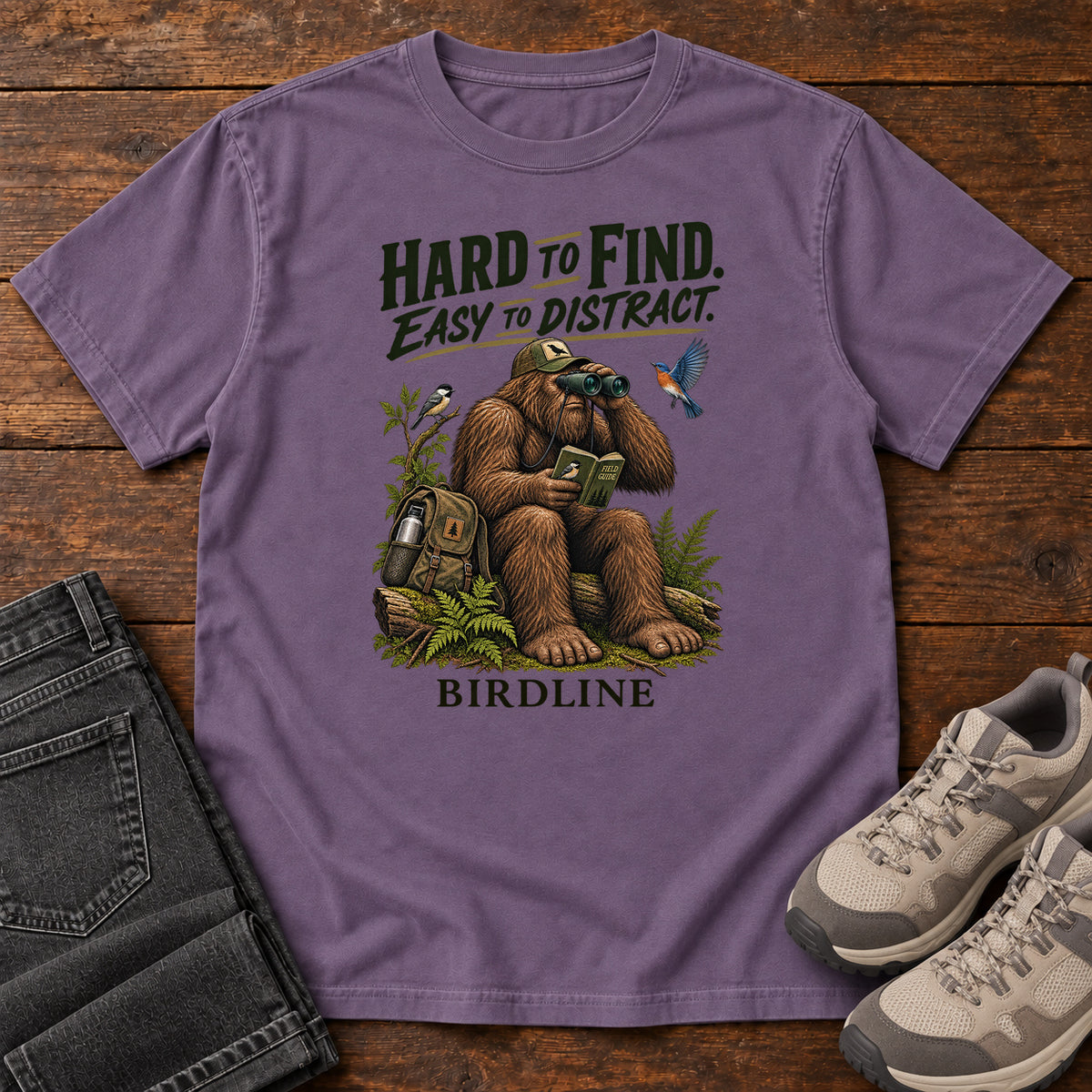 Hard to Find Easy to Distract Bigfoot T-Shirt in Grape