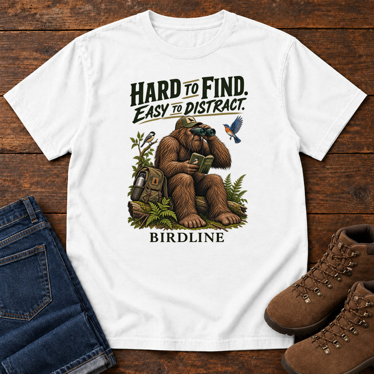 Hard to Find Easy to Distract Bigfoot T-Shirt in White