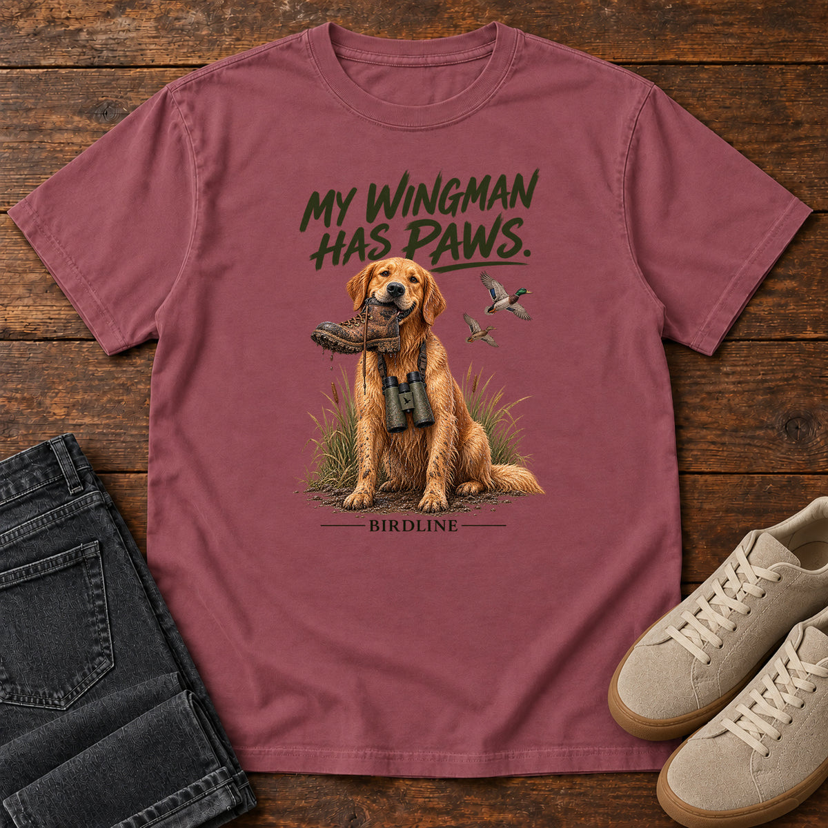 My Wingman Has Paws Dog T-Shirt in Brick