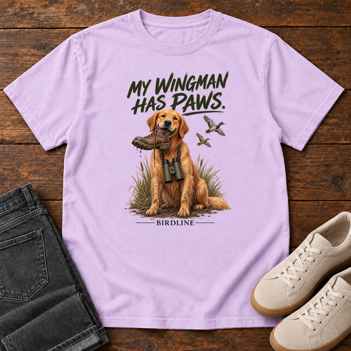 My Wingman Has Paws Dog T-Shirt in Orchid