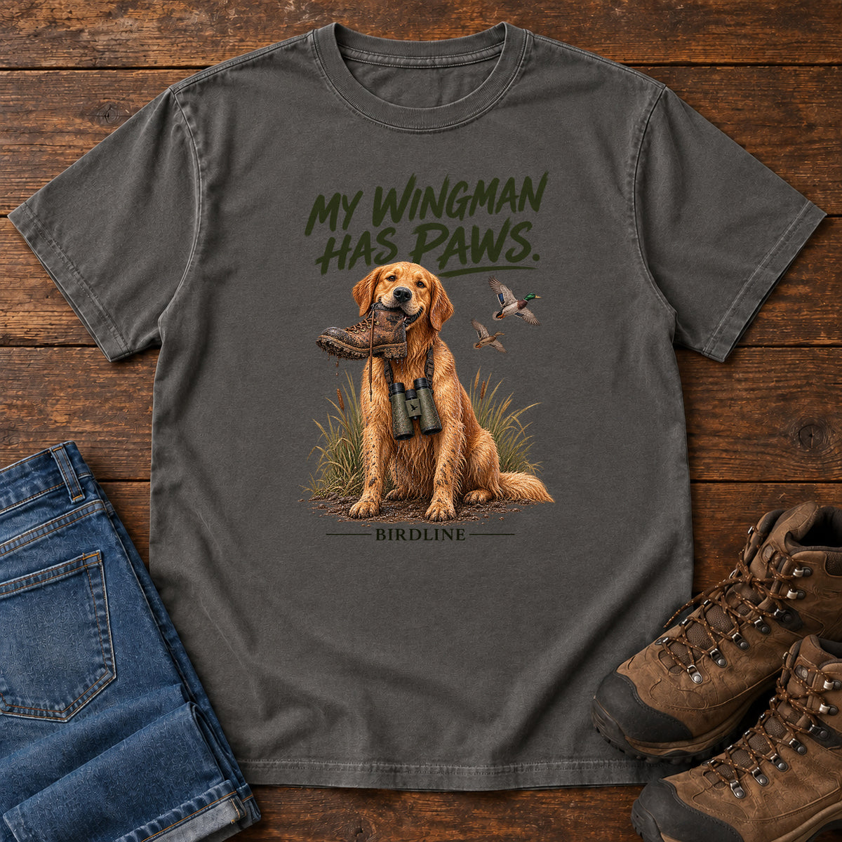 My Wingman Has Paws Dog T-Shirt in Pepper