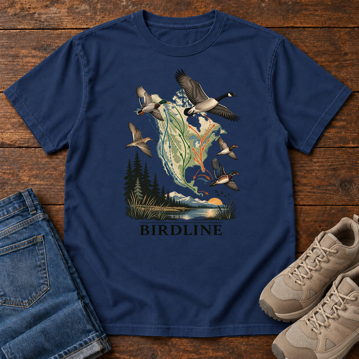 Bird Migration Map T-Shirt in True Navy