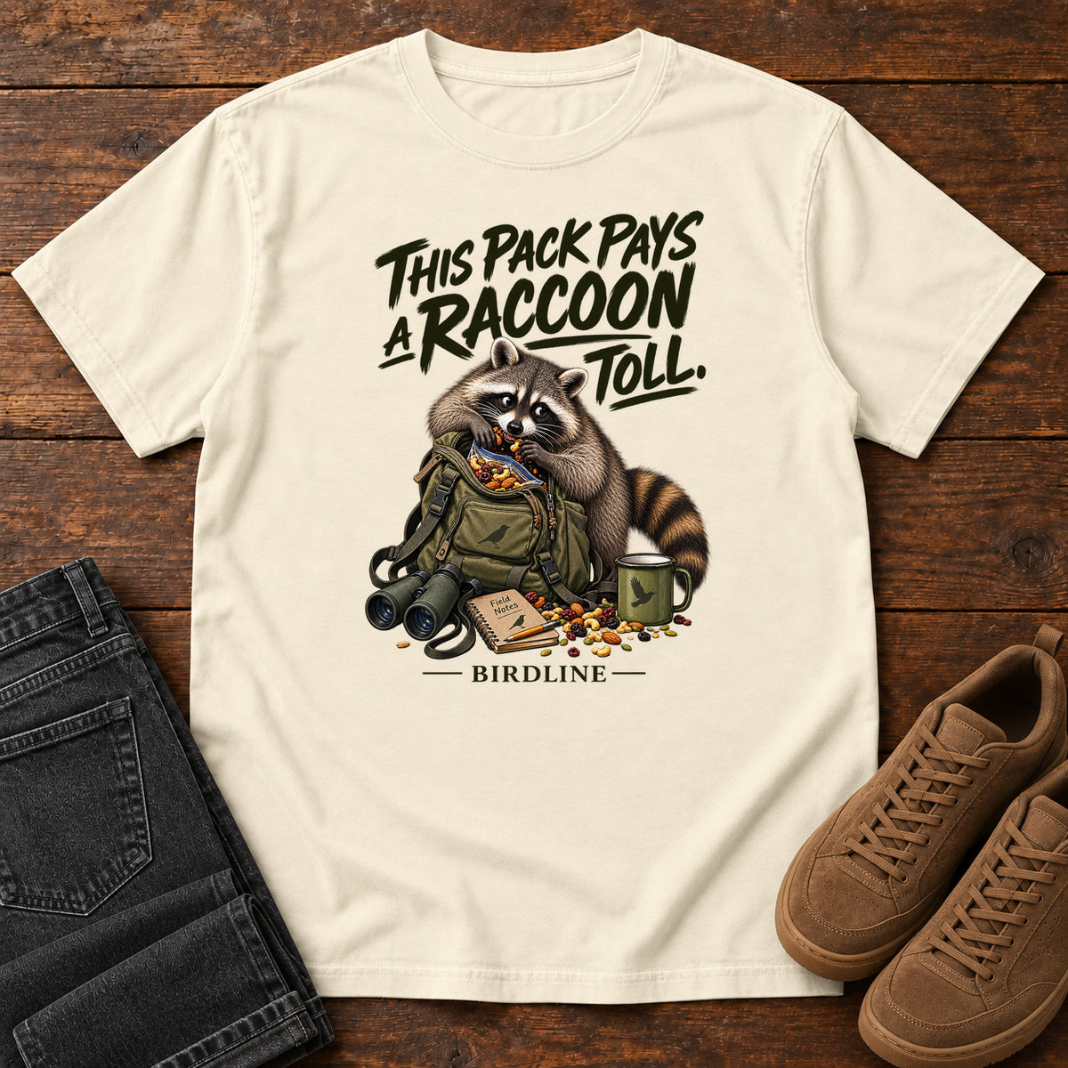 This Pack Pays a Raccoon Toll T-Shirt in Ivory