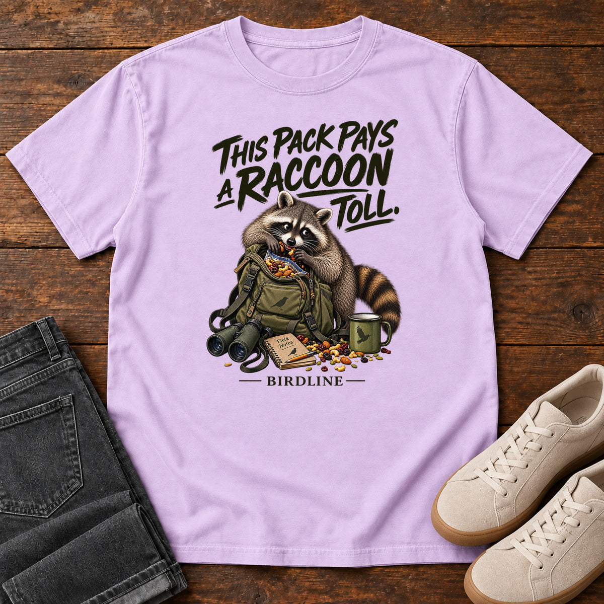 This Pack Pays a Raccoon Toll T-Shirt in Orchid