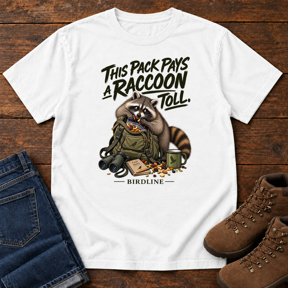 This Pack Pays a Raccoon Toll T-Shirt in White
