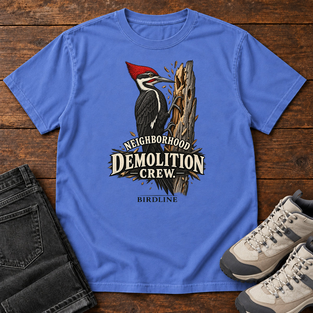 Neighborhood Demolition Crew Woodpecker T-Shirt in Mystic Blue