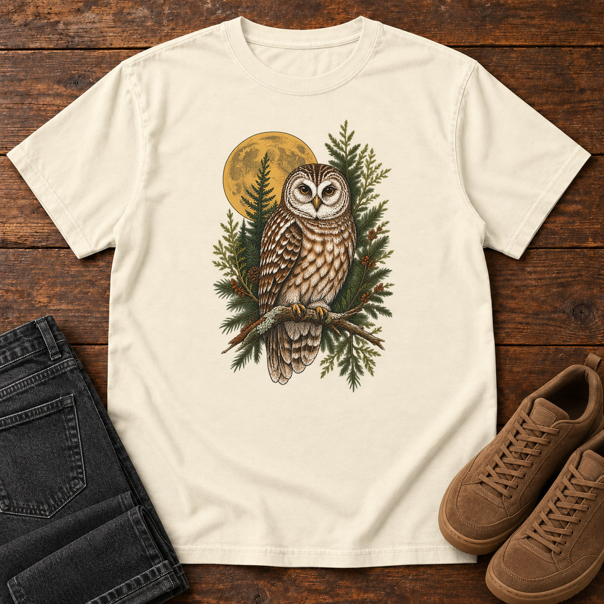 Woodland Owl Moon T-Shirt in Ivory