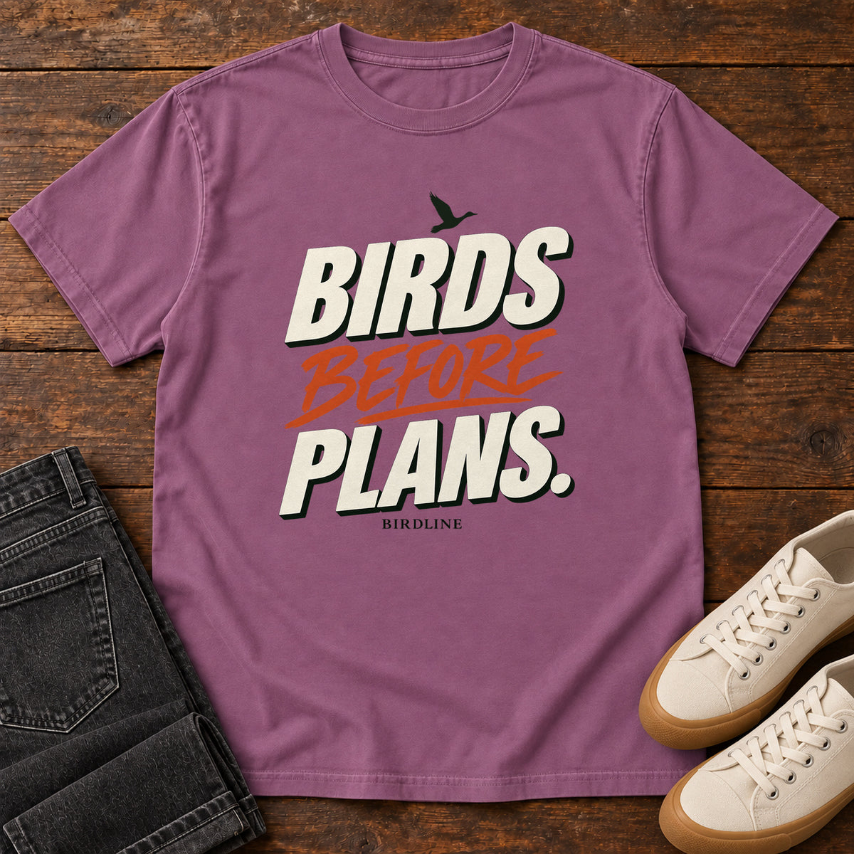 Birds Before Plans T-Shirt in Berry