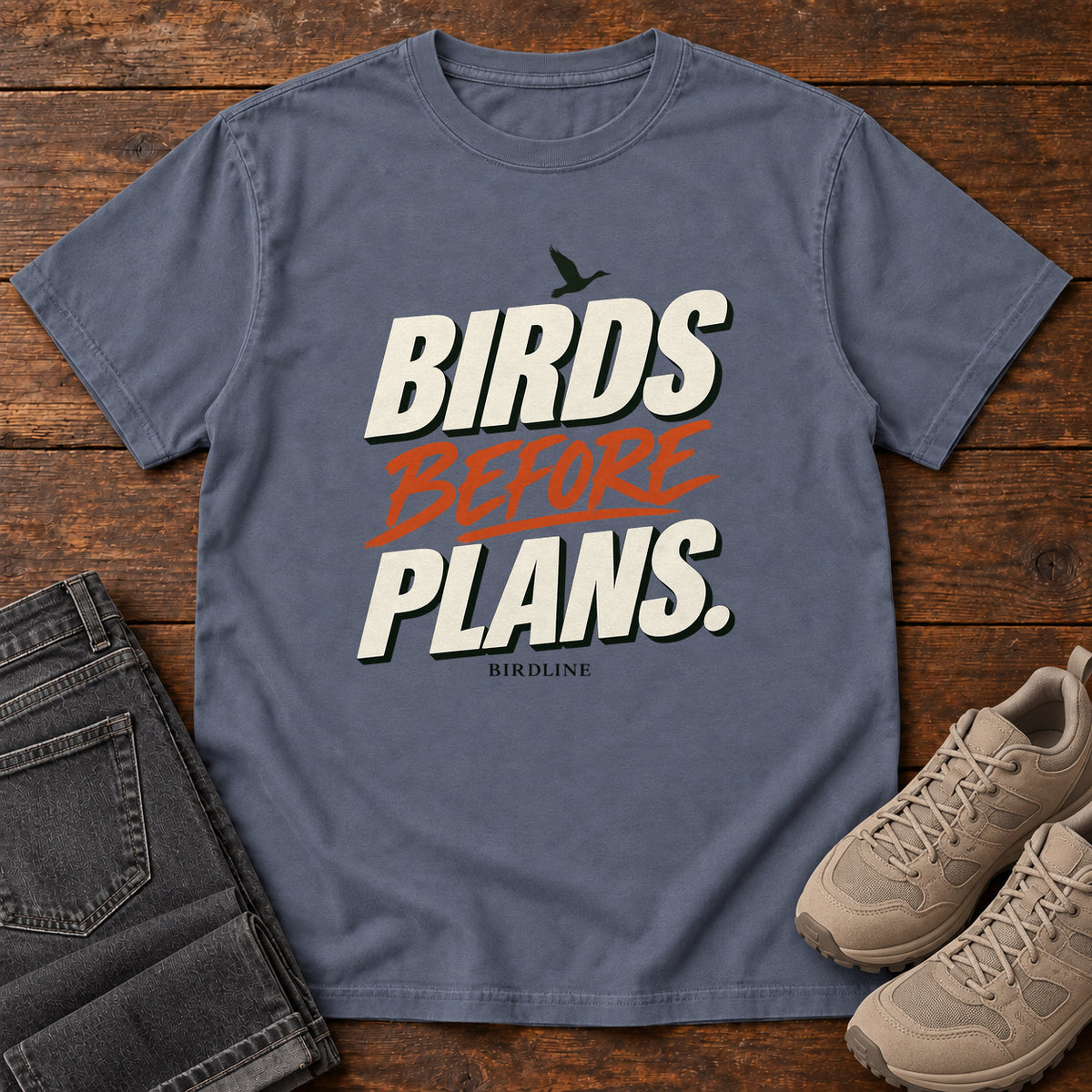 Birds Before Plans T-Shirt in Denim