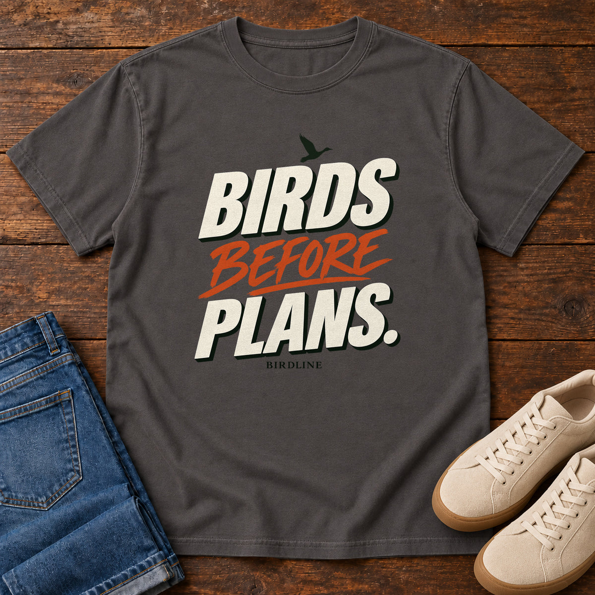 Birds Before Plans T-Shirt in Graphite