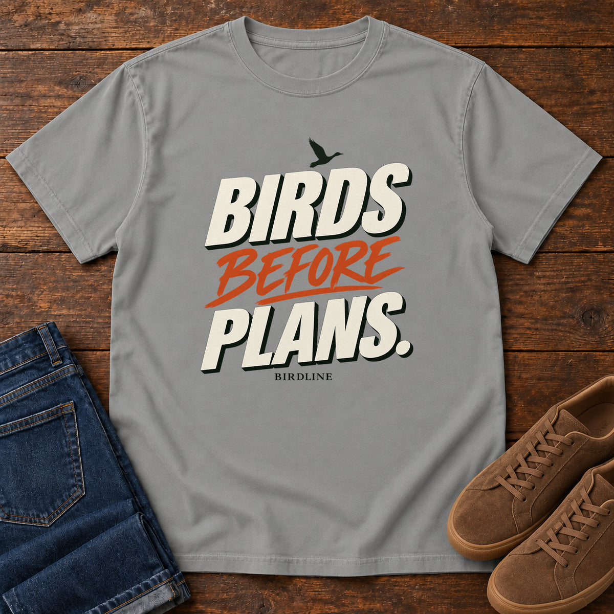 Birds Before Plans T-Shirt in Grey