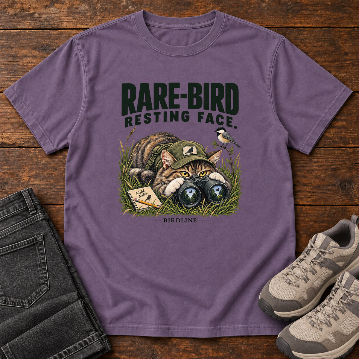 Rare Bird Resting Face Cat T-Shirt in Grape