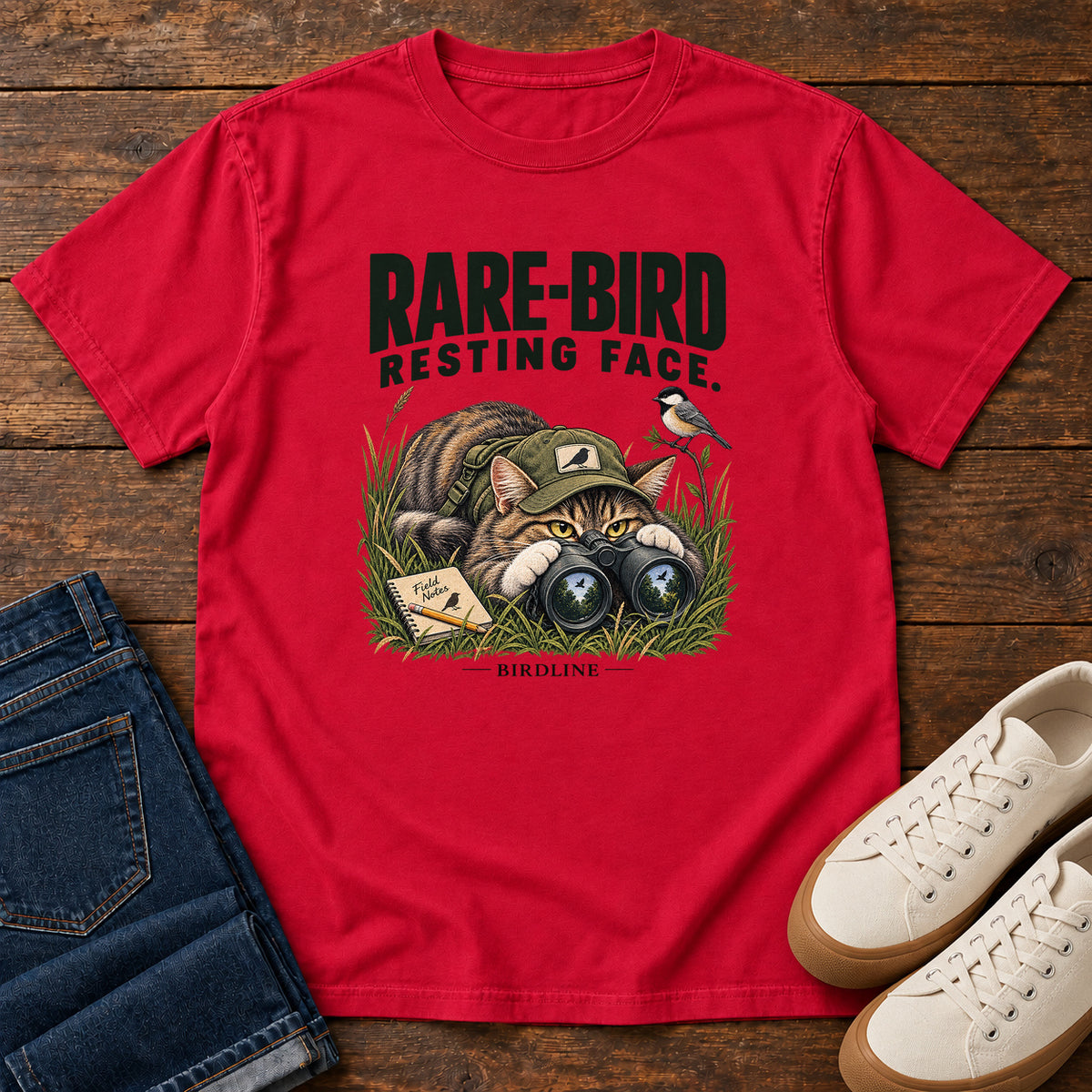 Rare Bird Resting Face Cat T-Shirt in Red