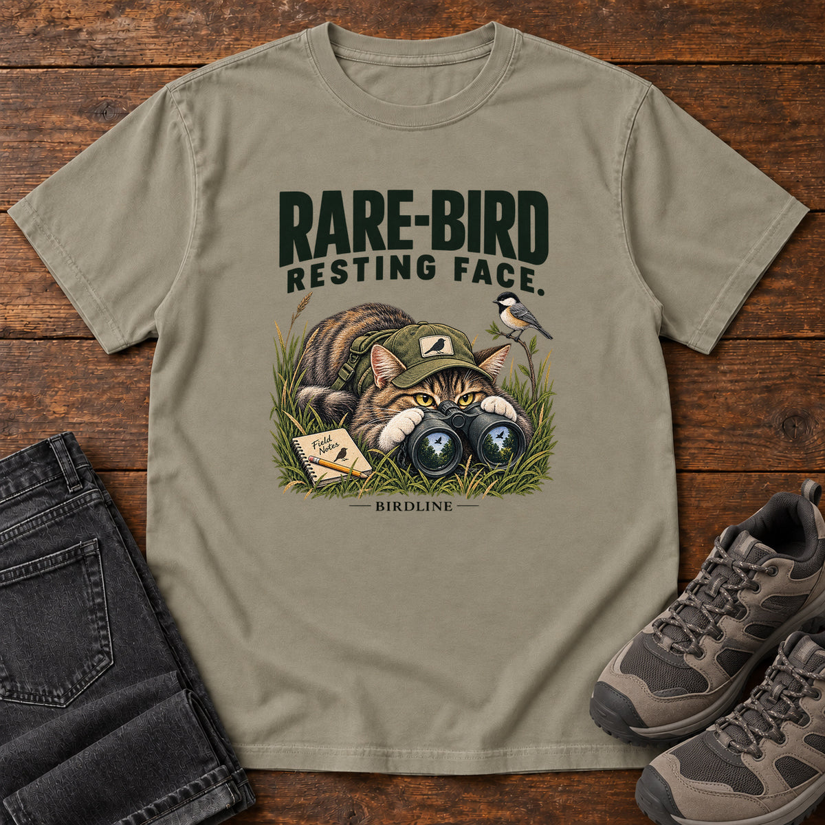 Rare Bird Resting Face Cat T-Shirt in Sandstone