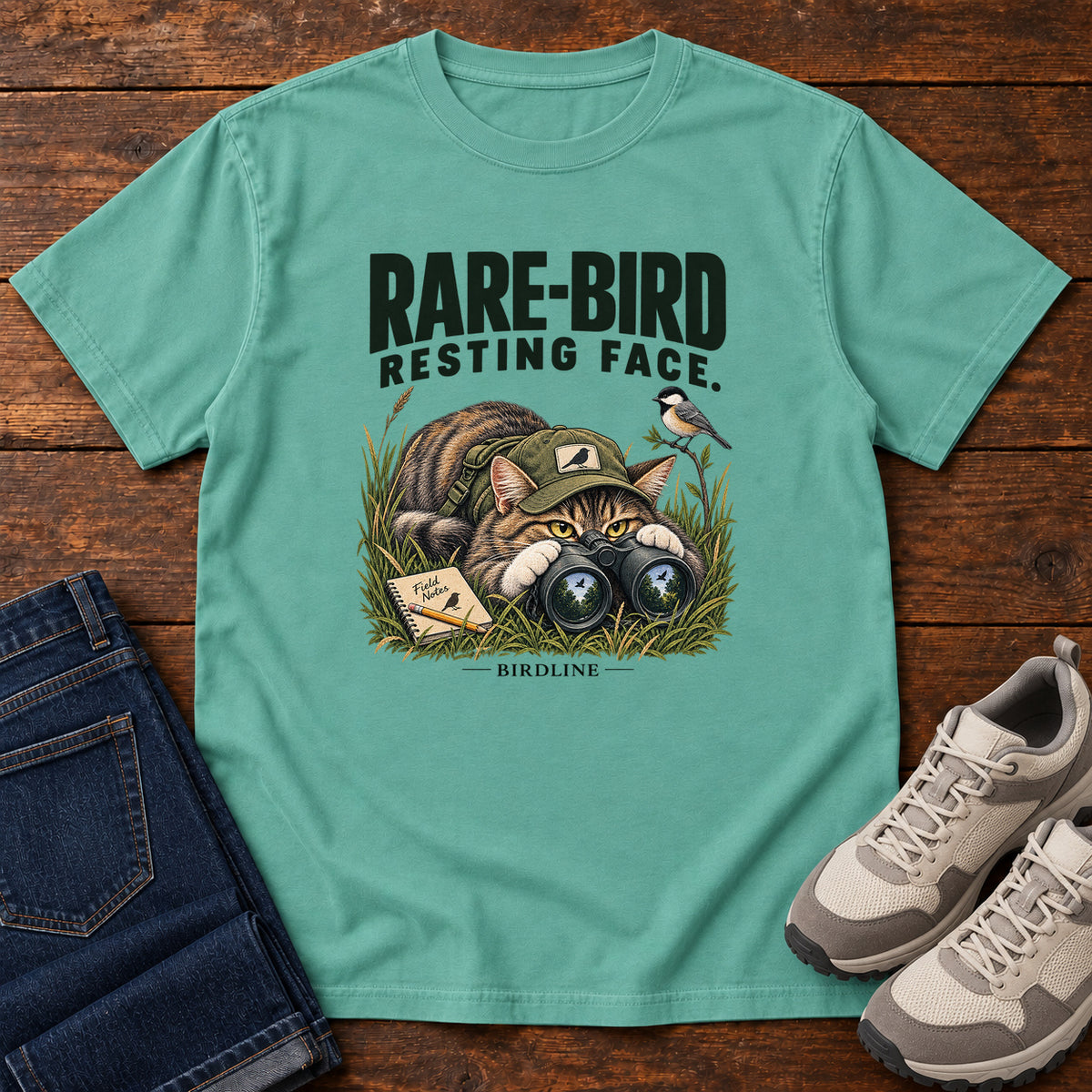 Rare Bird Resting Face Cat T-Shirt in Seafoam