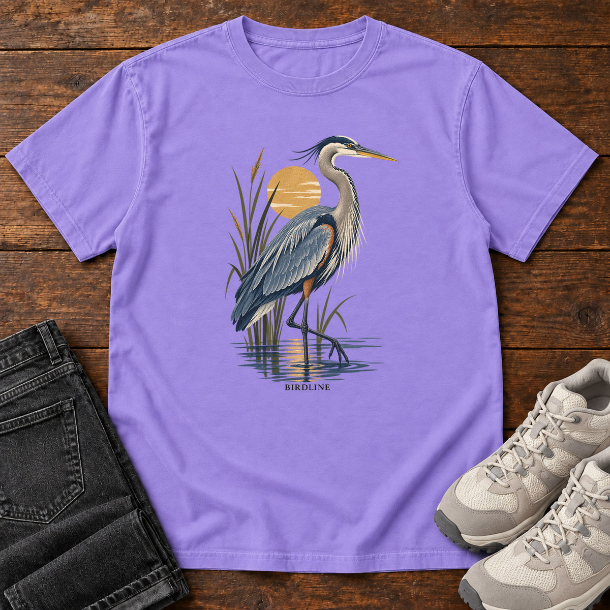 Great Blue Heron Sunrise T-Shirt in Violet