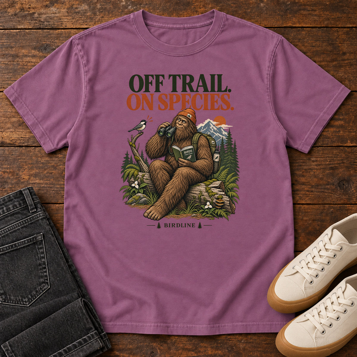 Off Trail On Species Bigfoot T-Shirt in Berry