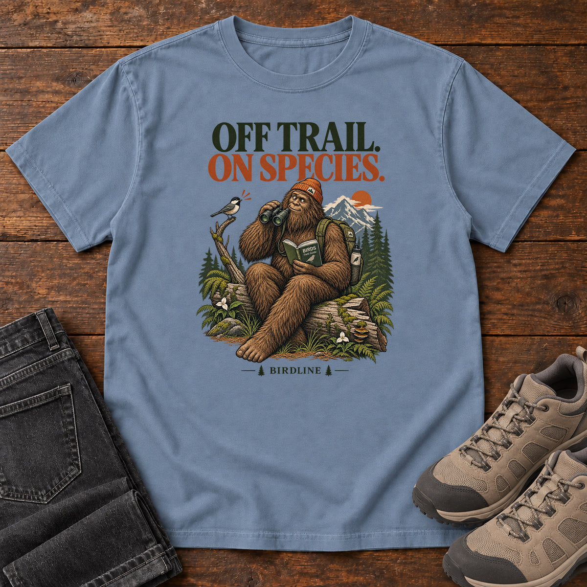 Off Trail On Species Bigfoot T-Shirt in Blue Jean