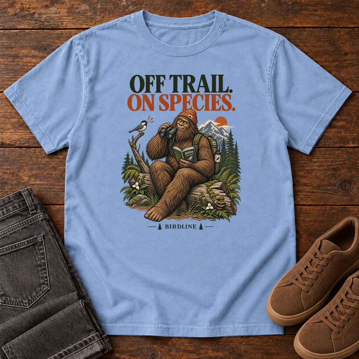 Off Trail On Species Bigfoot T-Shirt in Washed Denim