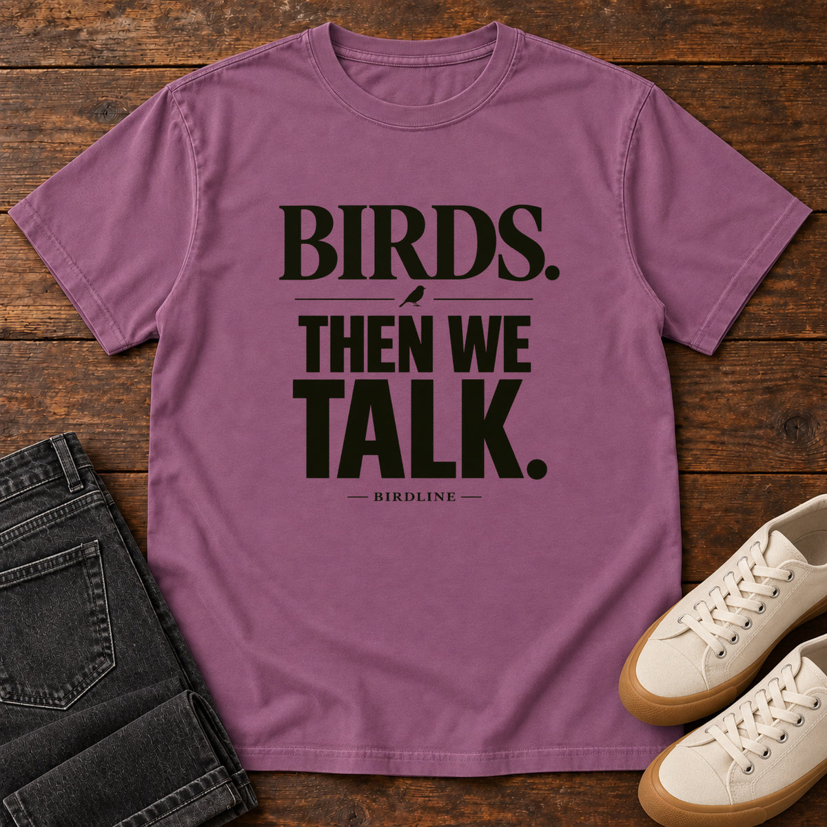Birds Then We Talk T-Shirt in Berry