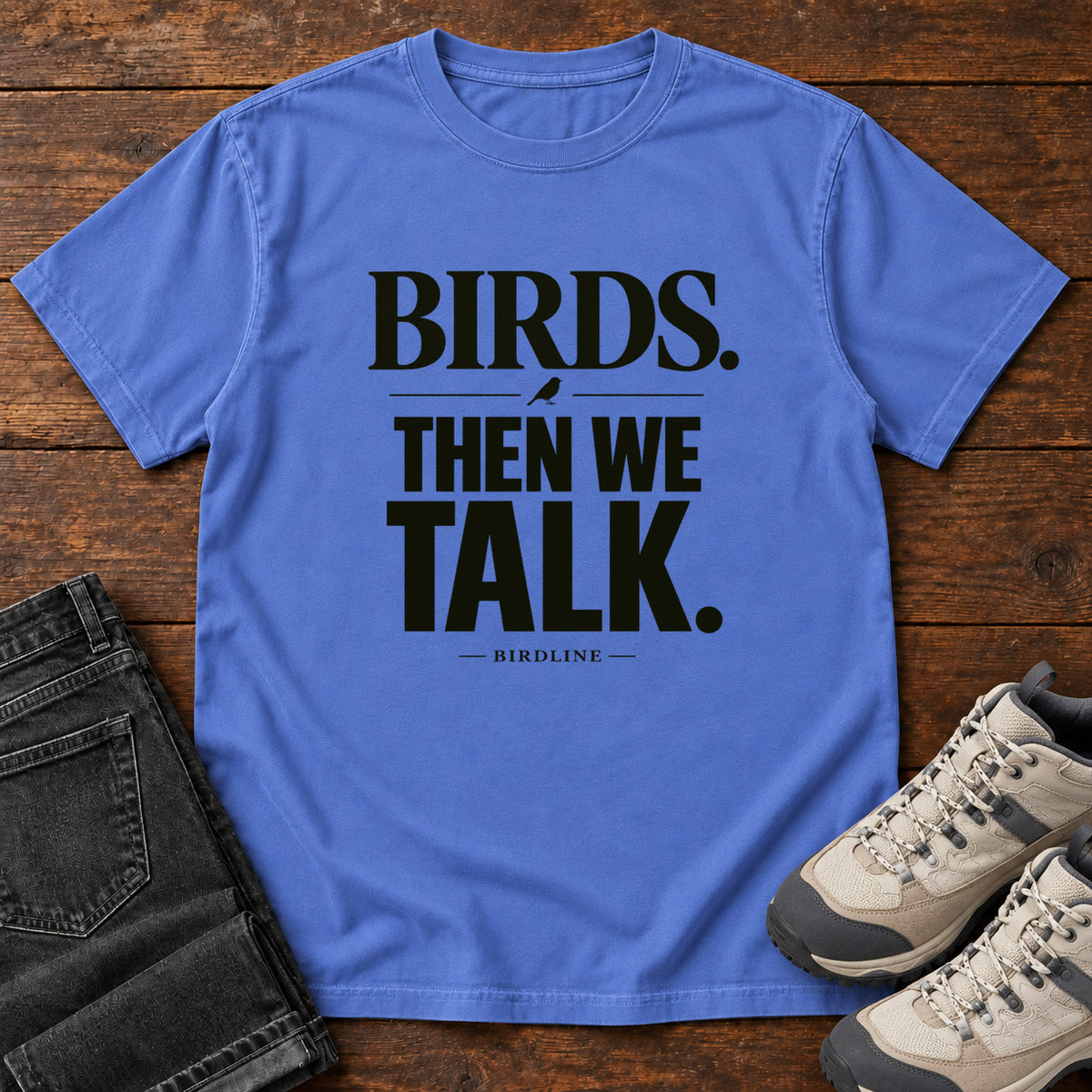 Birds Then We Talk T-Shirt in Mystic Blue