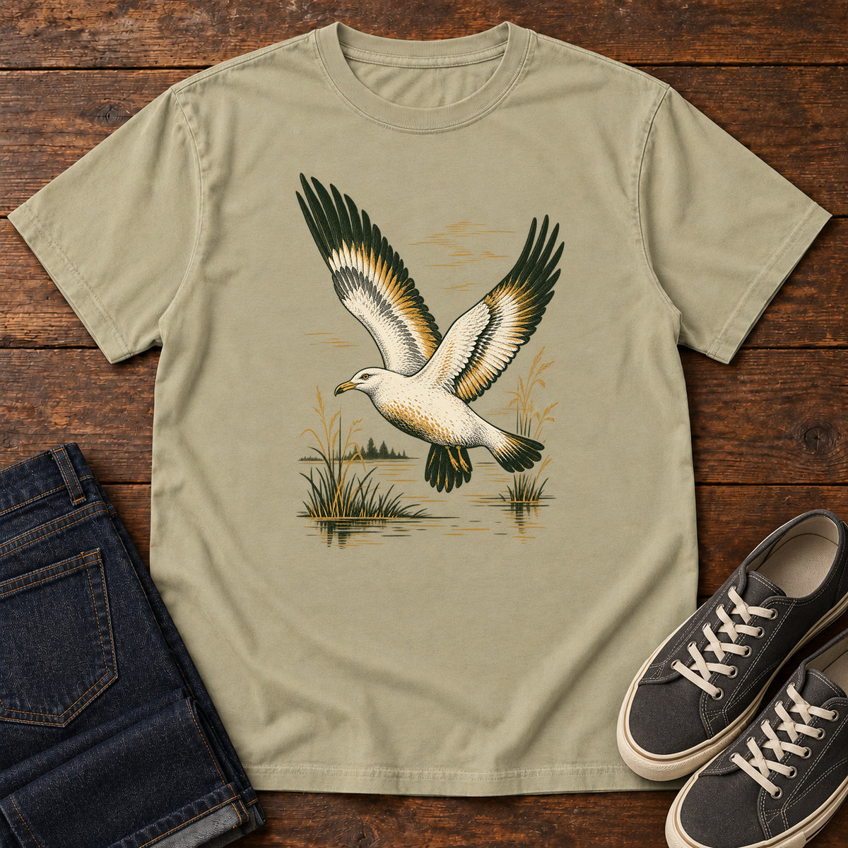 Coastal Gull T-Shirt in Khaki
