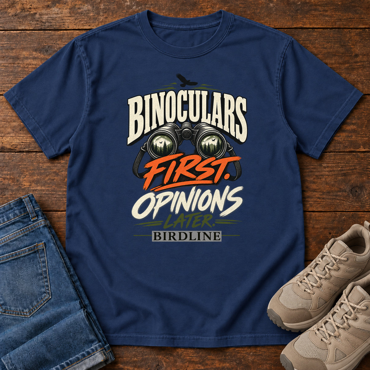 Binoculars First Opinions Later T-Shirt in True Navy