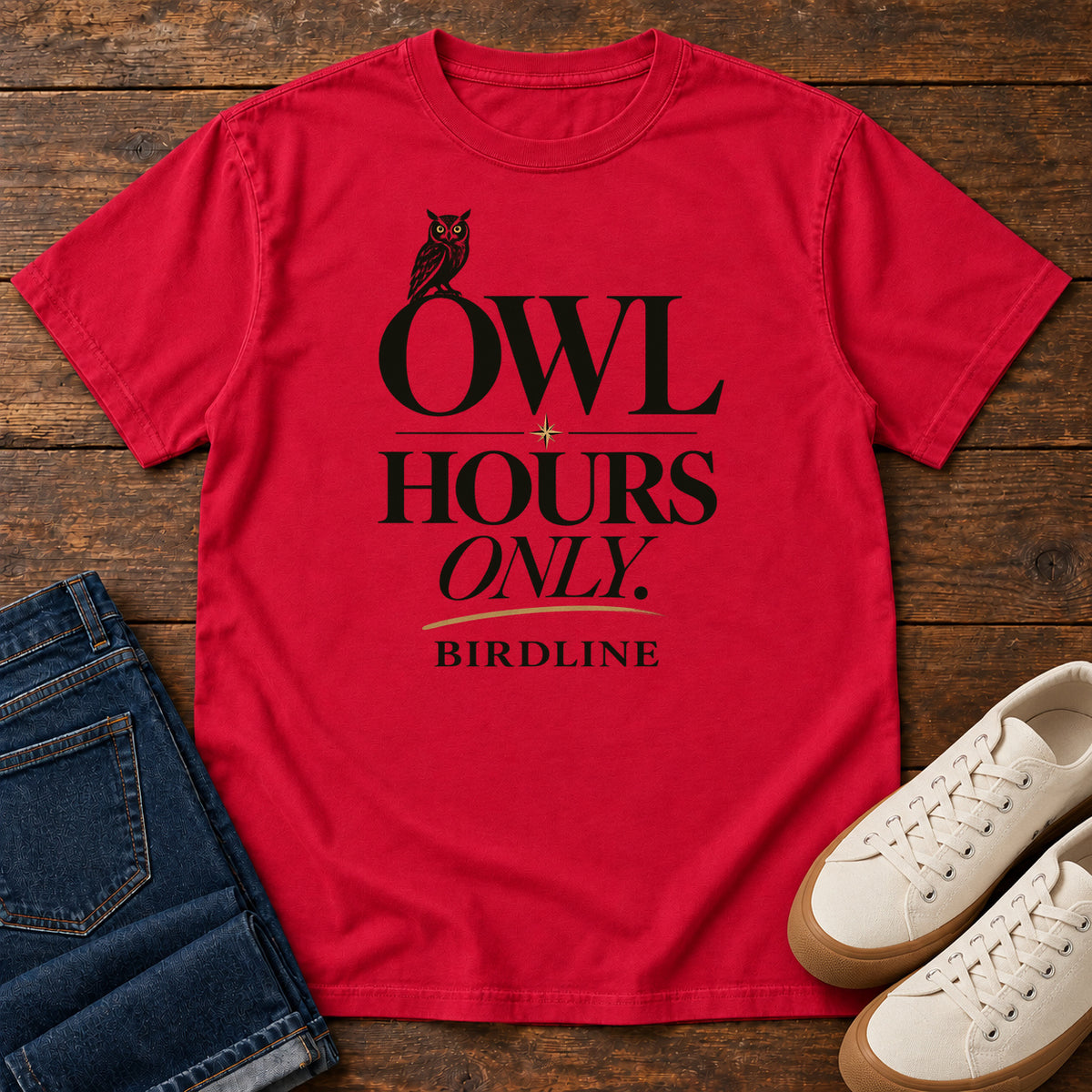 Owl Hours Only T-Shirt in Red