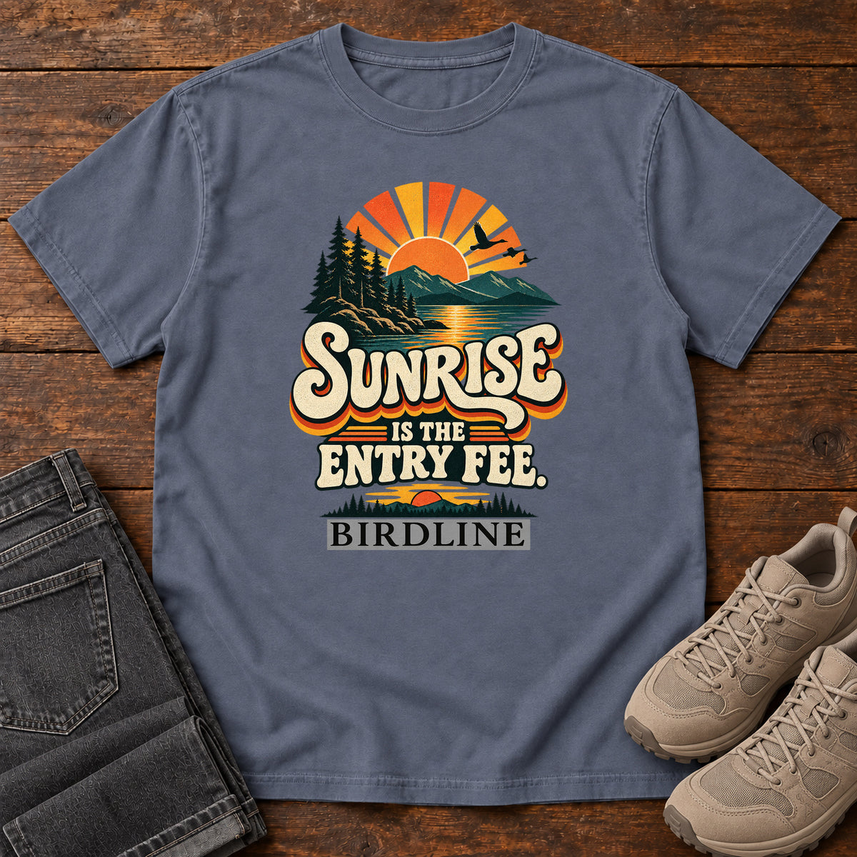 Sunrise Is the Entry Fee T-Shirt in Denim