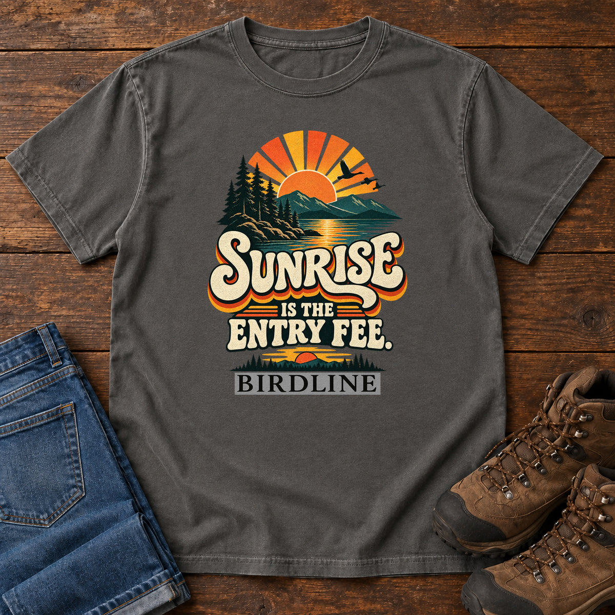 Sunrise Is the Entry Fee T-Shirt in Pepper