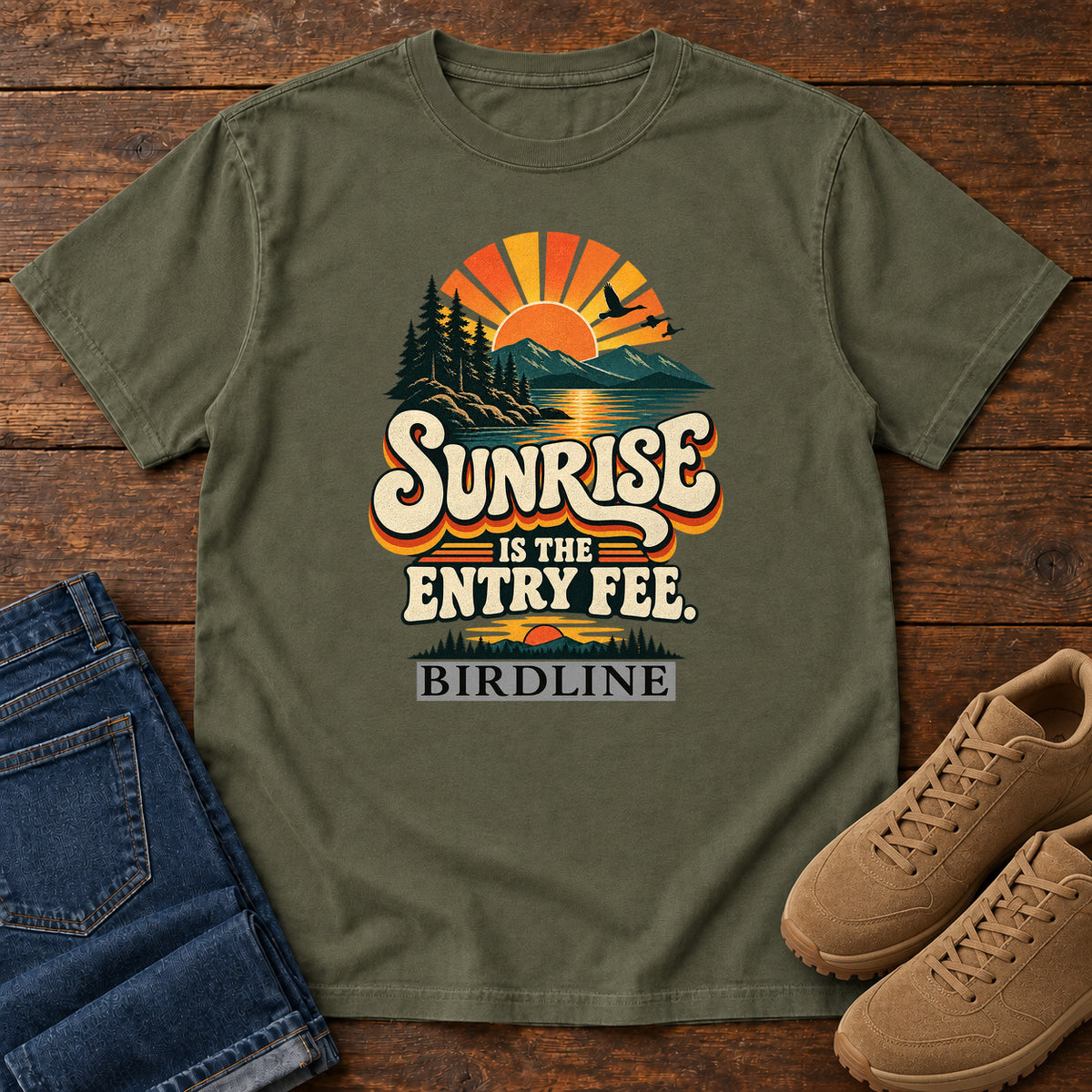 Sunrise Is the Entry Fee T-Shirt in Sage